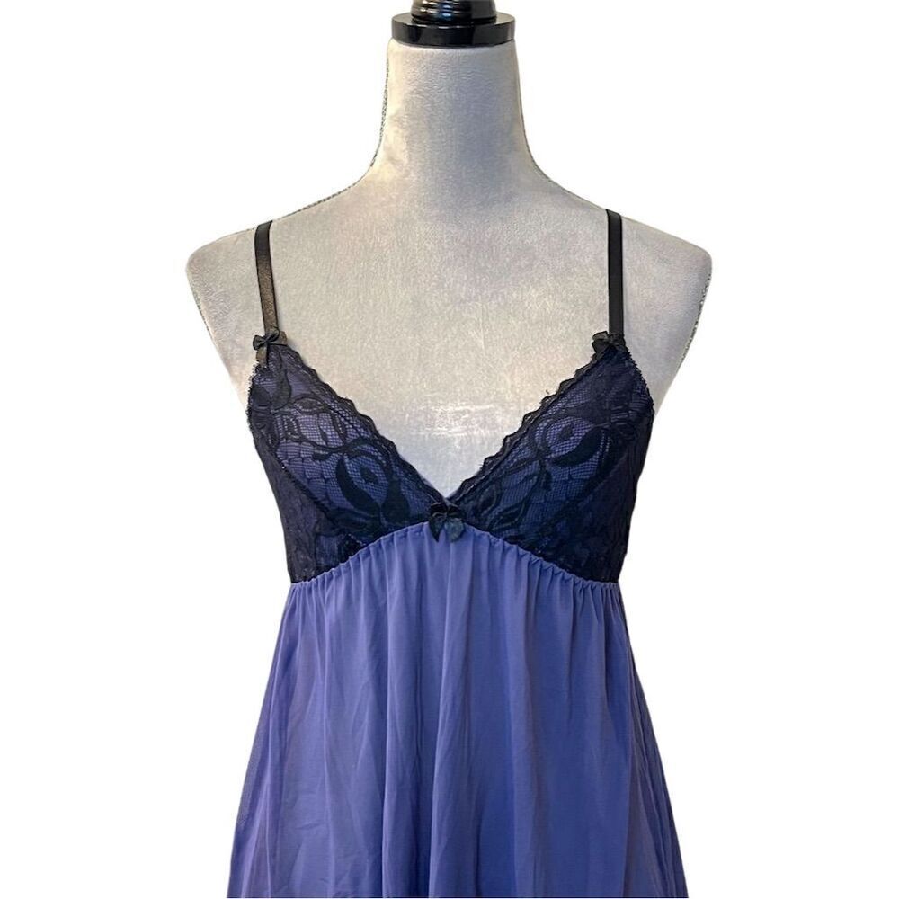 Tart Noir Women's Navy & Black Lace Babydoll Nightgown V-Neck S Romance Vampire - Picture 5 of 8